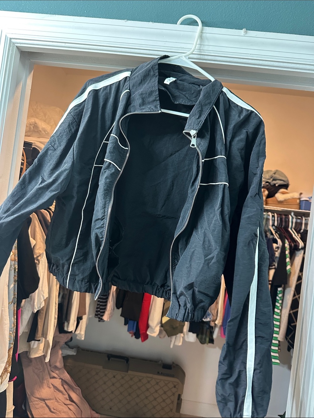 Love Tree Black Bomber Jacket with White Piping